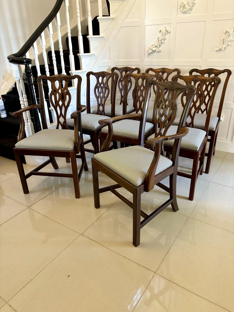 Set of 8 Antique Edwardian Quality Mahogany Dining Chairs - Image 3